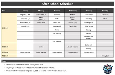 After School Schedule Template - Weekly
